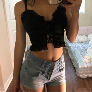 SHEIN Black Lace Front Bustier Cami Top